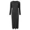 Vestido Clásico de Manga Larga de Color Puro Miyake para Mujer de Longitud Media Simple Delgado con Abertura Inferior Falda Base Ropa de Primavera y Otoño