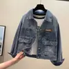 Chaqueta de Mezclilla Abrigo para Mujer Primavera Otoño 2025 Nueva Moda Coreana Bolsillo Bordado de Alta Gama Top Corto