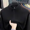 Nova Estilo Outono/Inverno 2026 Transmissão ao Vivo Cruzamento de Fronteiras Camiseta Masculina Casual Versátil com Meio Zíper, Gola Alta e Manga Longa para Meia-Idade e Idosos