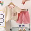 Traje de dos piezas de gasa de burbujas para bebé de verano Algodón para bebé Manga corta Pantalones Ropa delgada con abertura para niños y niñas Ropa de verano