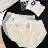 A9585 Calcinha Estilo Coreano Menina Doce Desejo Puro Floral Renda Vazada para Mulheres, Cintura Baixa, Macia e Feminina, Algodão Puro com Entrepernas Estendido 10A