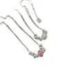 Estilo Ins Coreano Prata de Lei S925 Camada Dupla Vermelho Melancia Rosa Opala Círculo Vazado Contas Colar Corrente Suave Clavícula