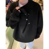 Suéter moderno de color liso con media cremallera y cuello alto para hombre, otoño e invierno, corte holgado, estilo japonés, casual y versátil, tejido para parejas, negro