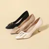 Zapatos de Tacón Alto Color Nude para Mujer con Tacón Fino Nuevos 2026 Primavera y Otoño Zapatos de Salón de Charol con Lazo y Punta Fina Zapatos Profesionales para el Trabajo