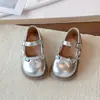 Zapatos de Princesa para Niñas de 6 a 12 Años, Estilo Princesa Primavera y Otoño, Zapatos de Piel Versátiles Plateados para Niños con Suelas Suaves, Zapatos Planos de Rendimiento para Niños