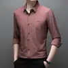 Camisa de Manga Larga Rayada Elástica para Hombre de Mediana Edad, Estilo Primavera y Otoño, Ropa Casual de Negocios para Hombre, Camisa sin Planchar para Hombre
