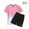 Traje Deportivo Degradado para Hombres y Mujeres Verano Fitness Camiseta de Manga Corta de Secado Rápido para Correr Holgada Venta al por Mayor Transfronteriza de Comercio Exterior