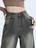 Jeans Vintage Lavados de Pierna Ancha para Mujer, Nuevos Tallas Grandes Adelgazantes de Cintura Alta Estilo Americano de Pierna Recta Petite Sueltos de Largo Hasta el Suelo