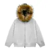 Cárdigan de punto con capucha y cuello de pelo, doble cremallera, chaqueta suéter gris para hombre, transfronterizo 26, nuevo de invierno, moda masculina europea y americana