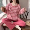 Pijama de mujer talla grande transfronterizo, de manga larga con estampado de dibujos animados y pantalón largo, conjunto de ropa para el hogar para mujer de primavera y otoño, estilo fino