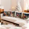 Funda de Almohada Estampada de Reno y Muñeco de Nieve Navideño Set Azul de Cuatro Piezas Funda de Cojín de Atmósfera para Sofá de Sala de Estar Navideña Respaldo