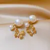 Aretes de mariposa de perlas grandes y pequeñas, anverso y reverso con incrustaciones completas de diamantes, aretes de moda para mujer 2026, nuevos y de alta gama