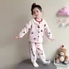 Pijama Infantil de Fleece Coral Novo Outono Inverno Espessado Conjunto Cardigan de Flanela para Bebê Roupa de Casa com Desenho para Menina