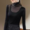 Camisa Base de Gola Alta para Mulheres, Novo Estilo 2024, Blusa de Renda Transparente com Recorte nos Ombros, Roupa de Baixo, Blusa que Marca a Cintura, Elegante para o Trabalho