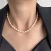 Colar de Pérolas Simples Estilo Coreano Grande e Pequeno para Mulheres, Colar de Pérolas Simples, Corrente para Clavícula Francesa com Design de Nicho Tendência