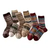 Calcetines de otoño e invierno para mujer de doble puntada y doble hilo, a media pantorrilla, en serie de colores Maillard, estilo étnico retro Fair Isle estilo bosque, calcetines holgados