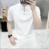 Camisa Polo de Manga Corta para Hombre de Comercio Exterior Transfronterizo, Nueva Camiseta Casual Perforada de Manga Media con Cuello Mao para Hombre Estilo Chino, Color Sólido