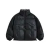 Ropa para Hombre North Boundary 2025 Invierno Nuevo Empalme a Cuadros Cuello Alto Esponjoso Chaqueta de Pan Chaqueta de Cuero Pu para Hombre Chaqueta de Algodón