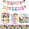 Princesa Rosa Desenho Animado Tema Festa de Aniversário Sonho Menina Decoração Pratos de Papel, Guardanapos, Toalha de Mesa, Arranjo de Louça Descartável