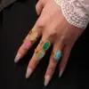 Miduoduo Anillo Abierto de Piedra Natural Incrustado con Circonita 3A Europeo y Americano Acero de Titanio 316 Chapado en Oro de 18K Ajustable Suministro Listo