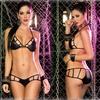 Suministro transfronterizo caliente comercio exterior europeo y americano ropa interior sexy patente de cuero sexy conjunto divertido hueco de tres puntos Al por mayor