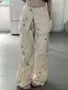 Pantalones de Paracaídas Casuales Desmontables con Graffiti Estilo Retro Americano High Street Verano Unisex Holgados Relajados Largos