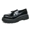 Nuevos Zapatos Casuales de Cuero para Hombre Estilo Coreano Mocasines de Borla Bloque de Color Punta Redonda Slip-on Suela Gruesa Aumentadores de Altura Moda para Hombre