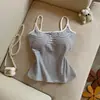 Top Camisola de Rayas con Botones Pure Desire para Mujer con Almohadillas en el Pecho Versátil Ceñido al Cuerpo Adelgazante Ropa Exterior Sexy Espalda Hermosa Top sin Mangas