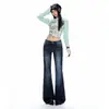Jeans retro azul de perna reta de cintura alta estilo Hong Kong, modelo novo outono 2026, para mulheres, levanta bumbum, emagrece, versátil, perna larga