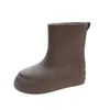 Botas de Lluvia de Moda Sencillas de Longitud Media para Mujer Adulto de Uso Exterior Botas de Lluvia Cálidas con Forro de Lana Antideslizantes Impermeables Zapatos Planos de Goma