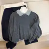 Conjunto genuíno de duas peças para outono: colete em camadas estilo coreano e blusa de tricô, look curto e que rejuvenesce para mulheres baixinhas
