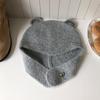 Lã Chapéu Novo Quente Bonito Pelúcia Chapéu de Malha Outono e Inverno Urso Orelha À Prova de Vento Proteção Da Orelha Rosto Pequeno Lã Ins