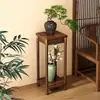 Estante de Flores Estilo Chino para Sala de Estar, Estante de Almacenamiento de Pie, Estante de Flores de Madera Maciza Carbonizada, Maceta para Plantas Verdes, Estante de Exhibición para Acuario de Piedra