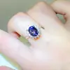 Anel de Moissanita Roxo em Forma de Ovo 2 Quilates Atacado Corte Ovo de Pombo Moussan Anel Feminino Europeu e Americano Venda Quente Novo