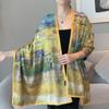 Cachecol de seda dupla camada dupla face pintura a óleo Van Gogh Monet feminino longo 180x70 novo cetim de seda lenço xale moda popular Novo