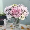 Simulação 27 cabeças buquê rosa chá buquê de peônia flores artificiais auditório de casamento buquê de segurar decoração de casa adereços de fotografia