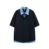 Yidao Vintage 2026 Verano Nuevo Estilo Retro Americano de Gama Alta Camisa de Dos Piezas Falsas Bloque de Color Holgada de Manga Corta
