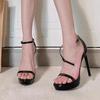 Sapatos Pretos Sexys de Salto Alto com Uma Tira e Bico Aberto para Mulheres, Novo Modelo de Verão 2026, Salto Fino, Plataforma, Sandálias Ultra-Altas
