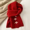 Cachecol de Tricô Coreano de Alta Qualidade para Mulheres no Outono e Inverno Novo Estilo Contendo Lã Bordado Pequeno Pombo Branco Versátil Clareador à Prova de Frio