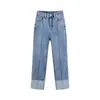 Jeans de Verano 2022 con Dobladillo Enrollado para Mujer Cintura Alta Pierna Recta Pantalones Cortos Pantalones Largos Petite
