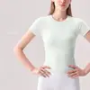 Top deportivo blanco sin costuras de manga corta, transpirable, fino, para Pilates y yoga, camiseta de yoga ajustada de manga corta con sensación de segunda piel, efecto adelgazante