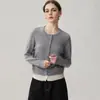 Cardigã de cashmere falso duas peças, novo estilo outono/inverno, suéter feminino de gola redonda color block, peça de outer wear versátil e de caimento solto
