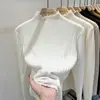 Camiseta básica de punto de cuello alto medio para mujer, prenda interior de otoño e invierno, suéter base blanco para mujer, nuevo top de primavera y otoño