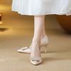 Zapatos de Boda para Novia Boda Pies Sin Cansancio Satén Tacón de Aguja Tacones Altos Mujer 2025 Primavera y Otoño Cuadrado Francés Diamante Zapatos de Salón