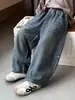 Q038 Jeans para Niños Nuevo Otoño Niños Elegantes Holgados Pierna Recta Pantalones Niños Pequeños y Medianos Atractivos Casuales Pierna Ancha Pantalones