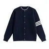 Suéter Cárdigan de Punto Simple Americano Unisex Estilo Pareja Cuello Redondo Suéter Rayado Chaqueta Casual de Gama Alta