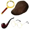 Chapéu de Detetive Sherlock Holmes com Aba Dupla, Lupa, Adereços de Decoração para Cosplay, Conjunto de Pipa - Mais Vendido Internacionalmente