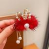 Nova Pinça de Cabelo com Orelhas de Coelho e Franja de Pelo de Vison Outono e Inverno Pinça de Tubarão Bolinha de Cabelo Menina Elegante Fofa Acessórios de Cabelo
