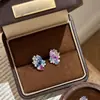 Brincos de Zircônia Color Block Cristal Roxo Brilhantes tipo Diamante para Mulheres, Anel Elegante, Brincos de Nicho Exquisitos de Alto Padrão, Brincos de Pedras Preciosas Coloridas