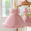 Vestido nuevo al por mayor para niñas transfronterizo, vestido de tul abombado para niña de las flores con lazo, vestido de princesa, vestido sin mangas para niños